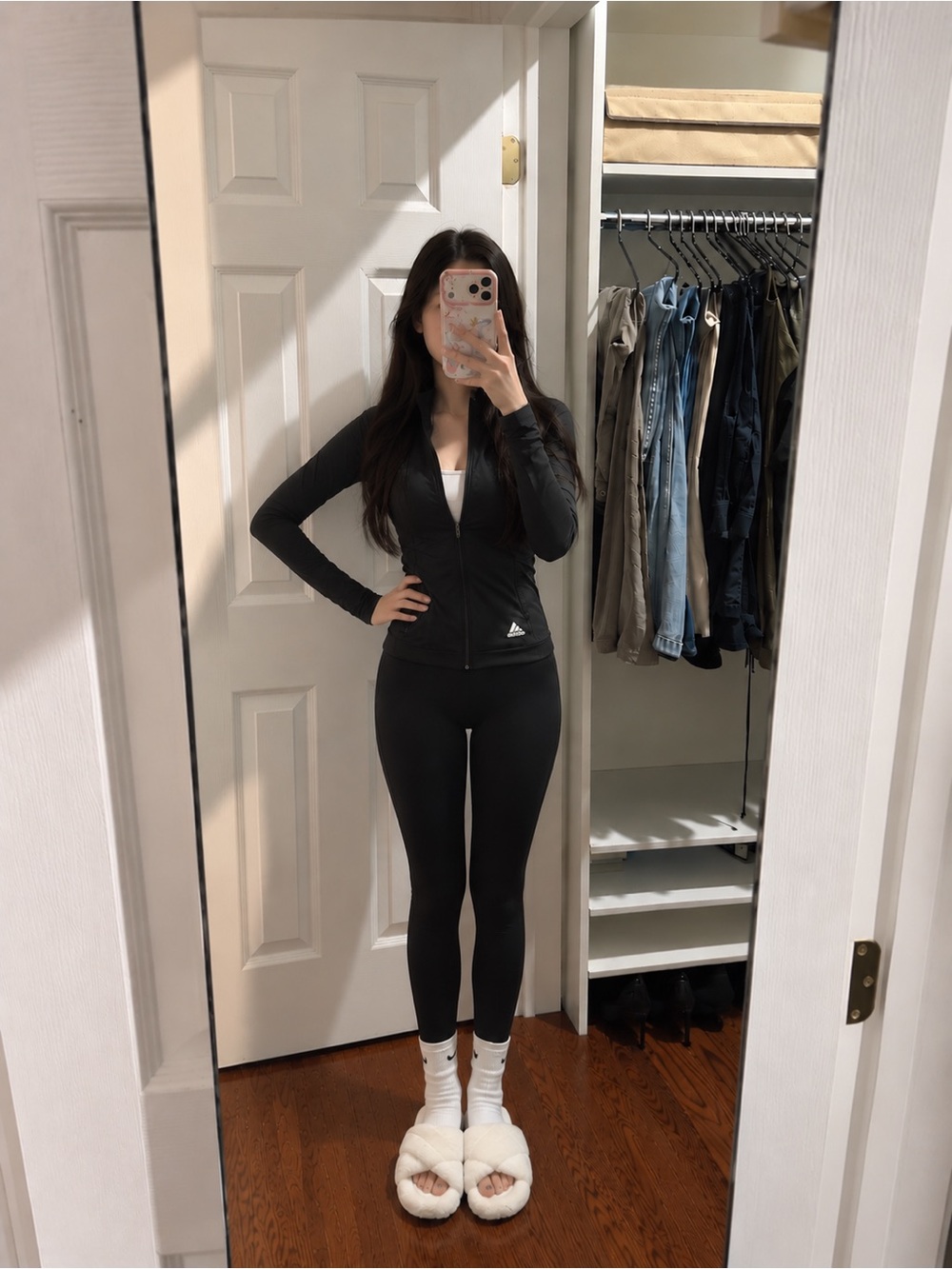 Women's Black Active Zip Jacket & High-Waist Leggings Set - Athletic Fit